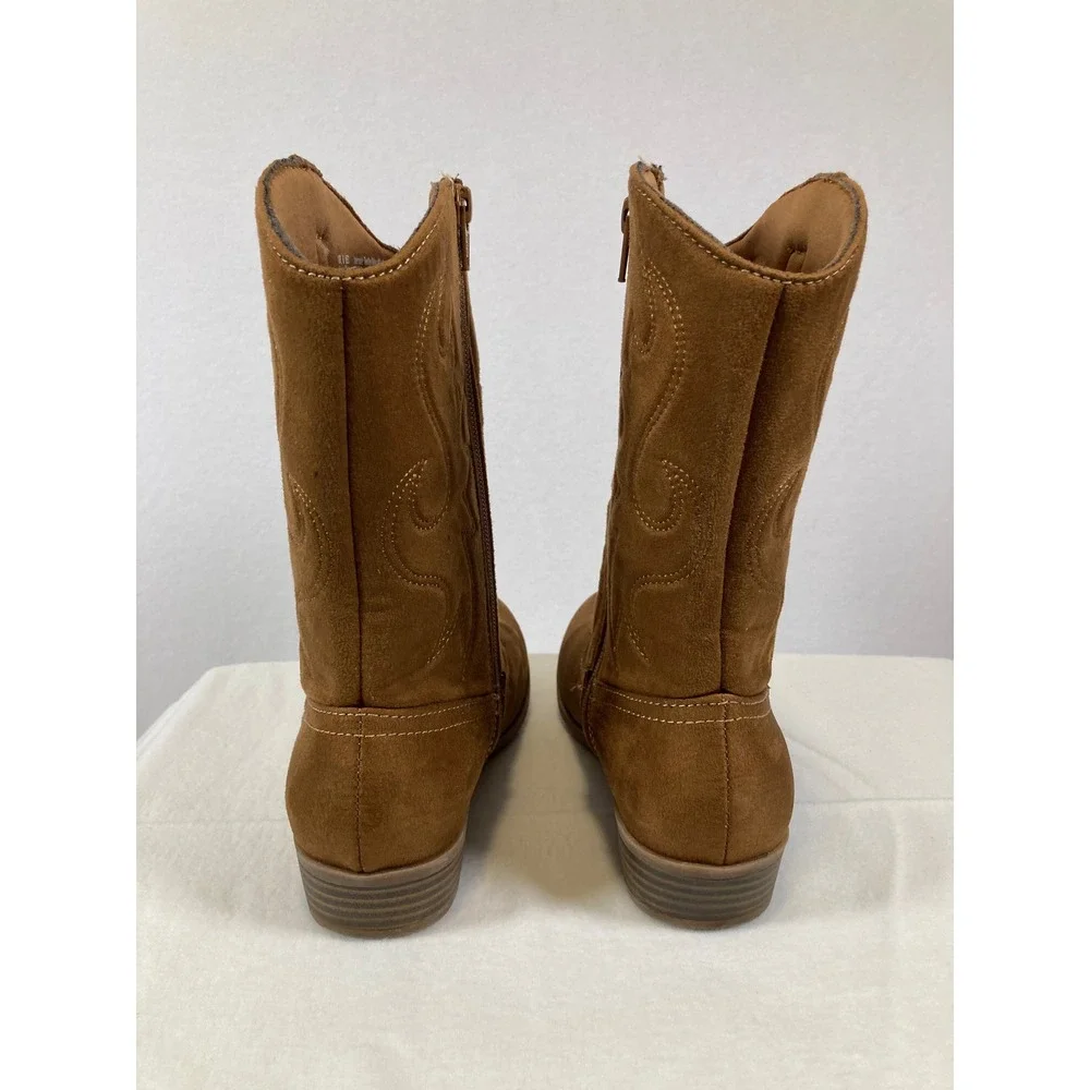 Sonoma‎ Parker Western Cowboy Boots Girls Size 6 Cognac Brown Faux Suede Zip